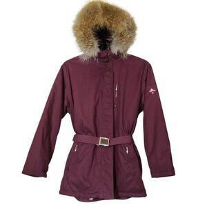 Vintage Vampire Apres Ski Jacket Coat Women's 46 Large Burgundy Belt Hood Italy